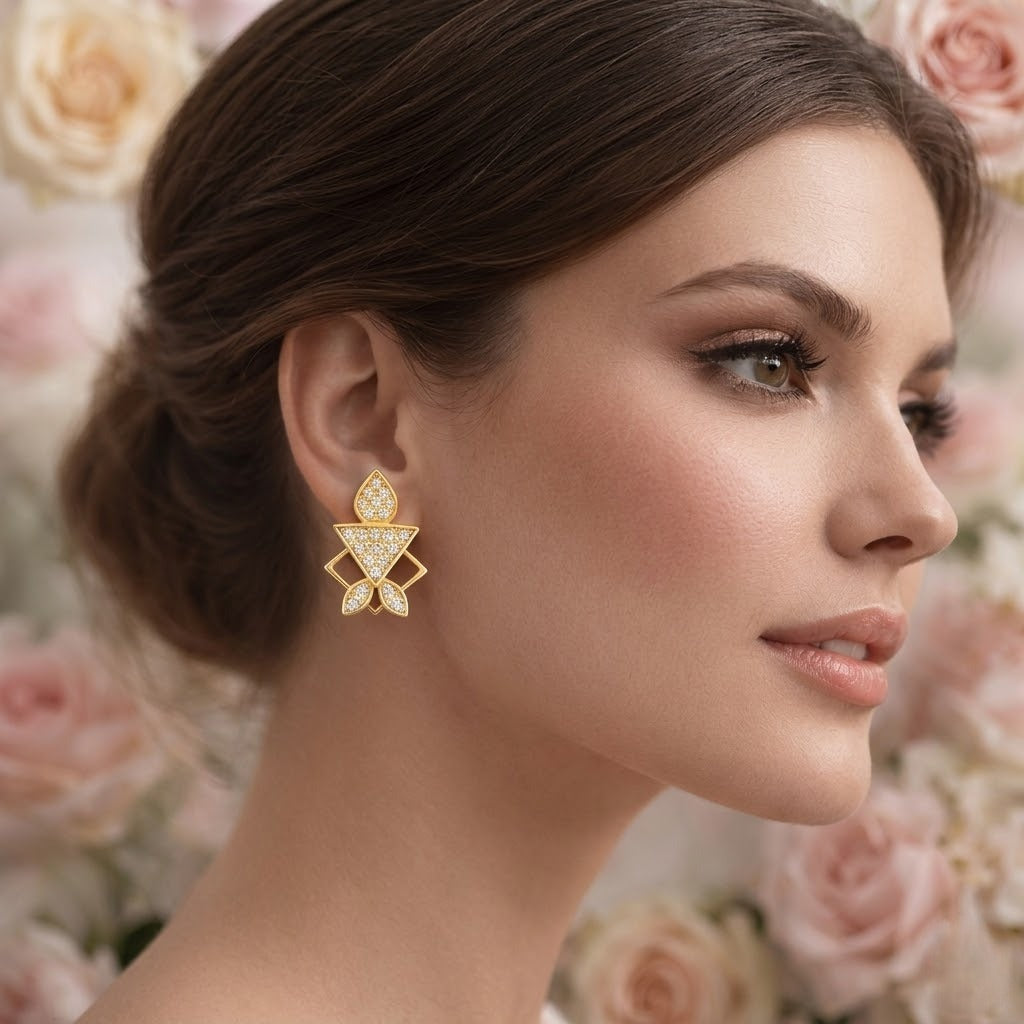 Geometric Petal Stack Diamond Gold Earrings