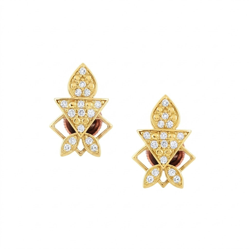 Geometric Petal Stack Diamond Gold Earrings