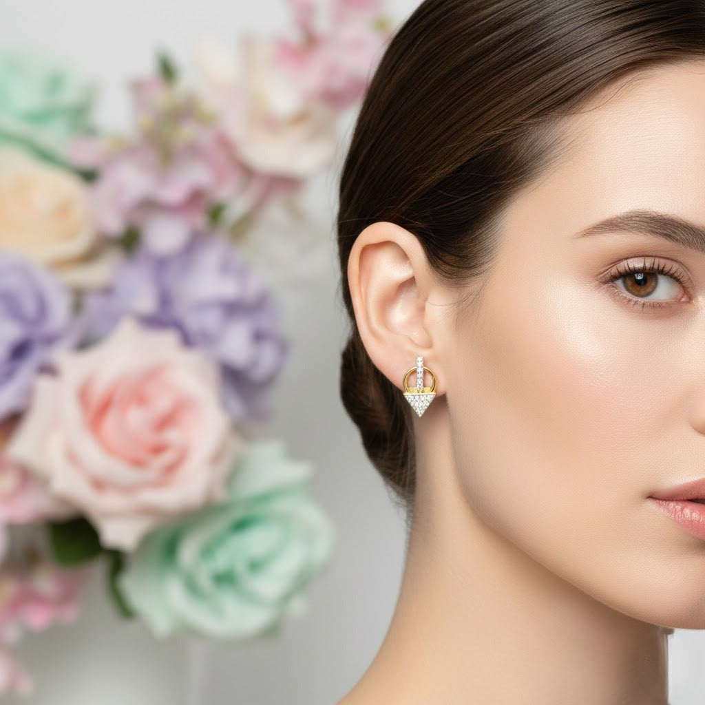Geometric Drop Triangle Diamond Gold Earrings