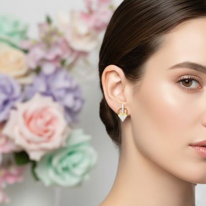 Geometric Drop Triangle Diamond Gold Earrings