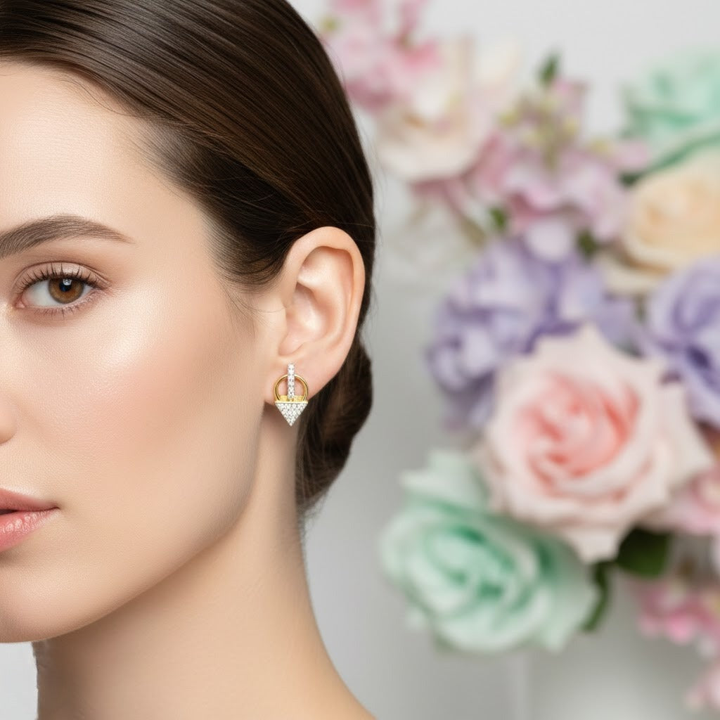 Geometric Drop Triangle Diamond Gold Earrings