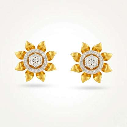 Radiant Sunflower Halo Diamond Gold Earrings