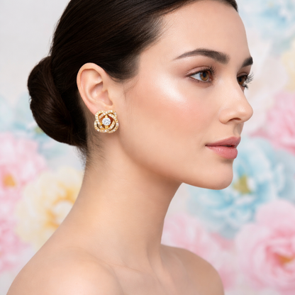 Interwoven Floral Elegance Diamond Gold Earrings