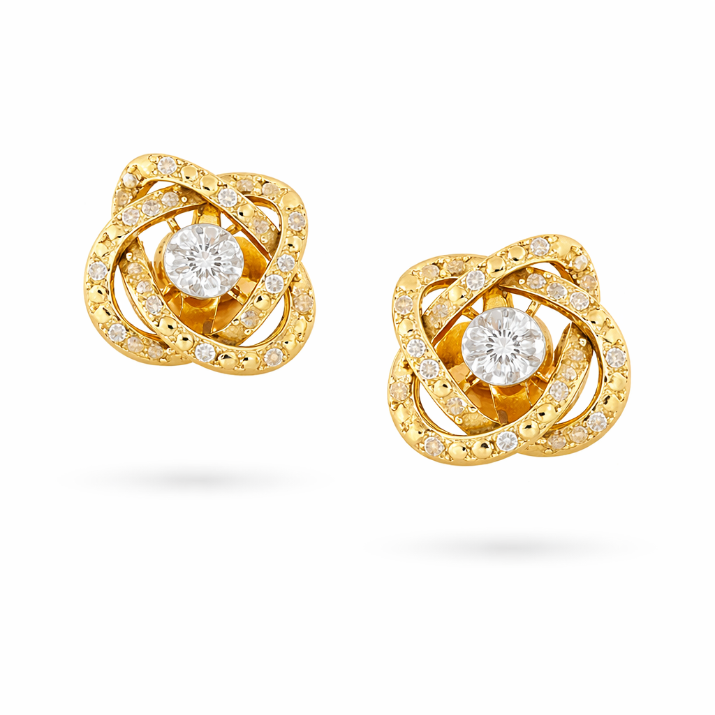 Interwoven Floral Elegance Diamond Gold Earrings