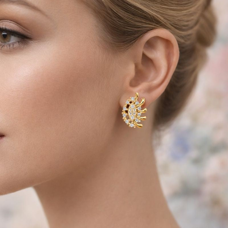 Floral Radiance Diamond Gold Earrings