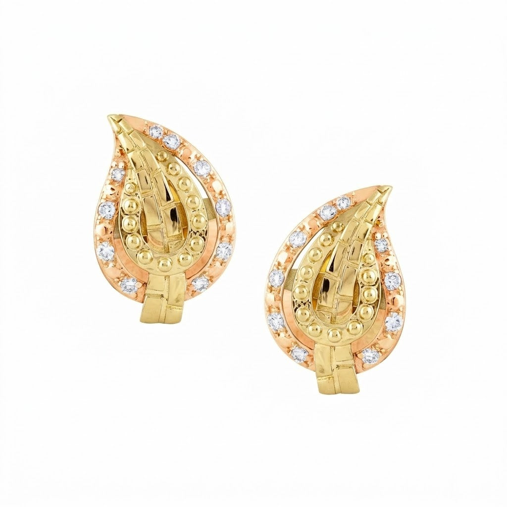 Paisley Leaf Elegance Diamond Gold Earrings