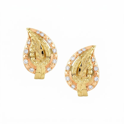Paisley Leaf Elegance Diamond Gold Earrings