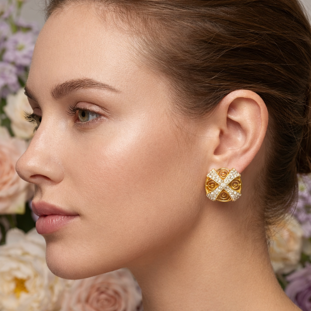 Intricate Knot Motif Diamond Gold Earrings