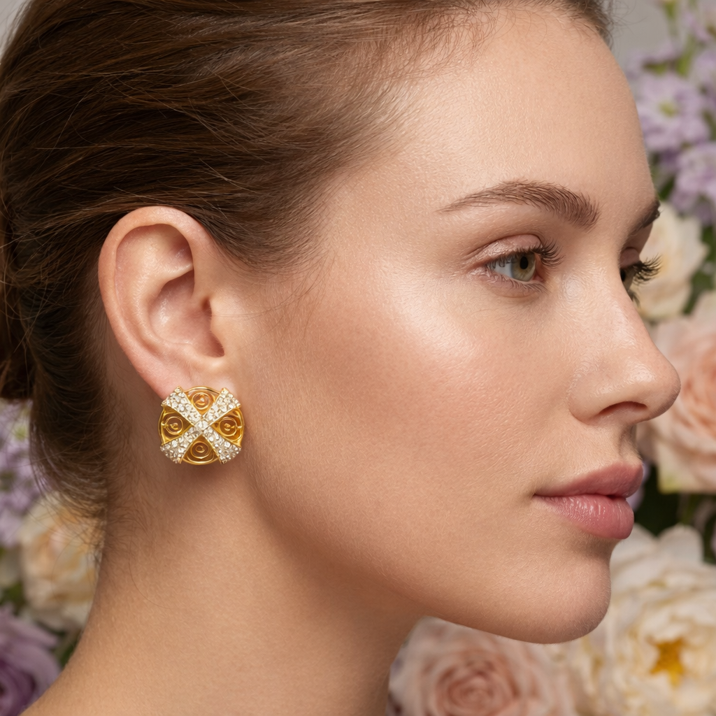 Intricate Knot Motif Diamond Gold Earrings