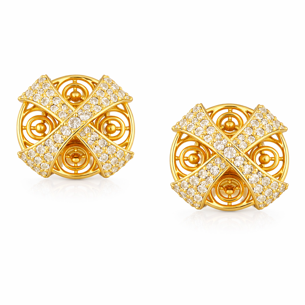 Intricate Knot Motif Diamond Gold Earrings