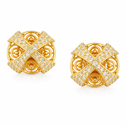 Intricate Knot Motif Diamond Gold Earrings