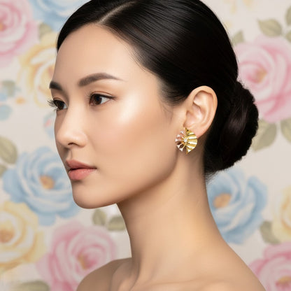 Sunray Fan Diamond Gold Earrings