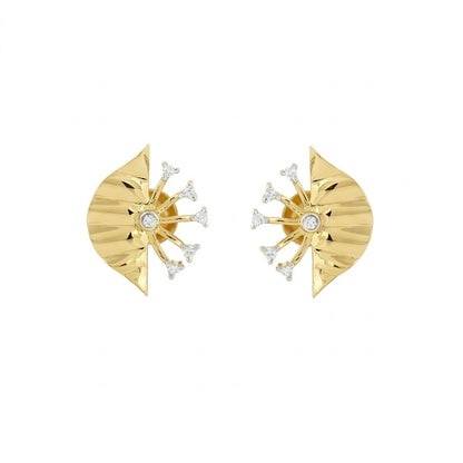 Sunray Fan Diamond Gold Earrings
