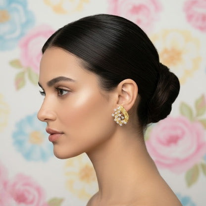 Artisan Floral Textured Diamond Gold Earrings