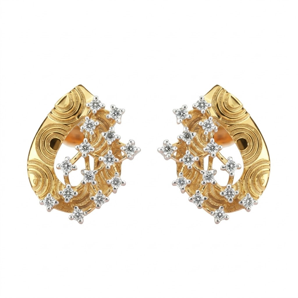 Artisan Floral Textured Diamond Gold Earrings