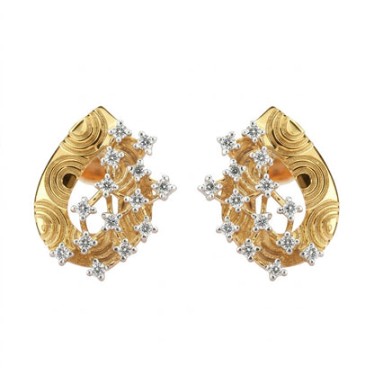 Artisan Floral Textured Diamond Gold Earrings