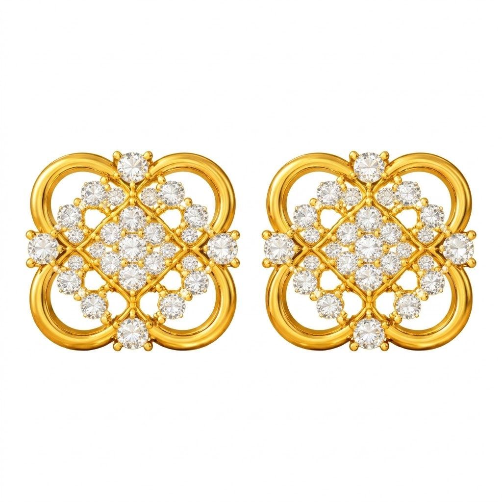 9K Yellow Gold Clover Diamond Earrings for Women by TTJ Jewellery