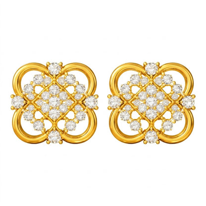 9K Yellow Gold Clover Diamond Earrings for Women by TTJ Jewellery