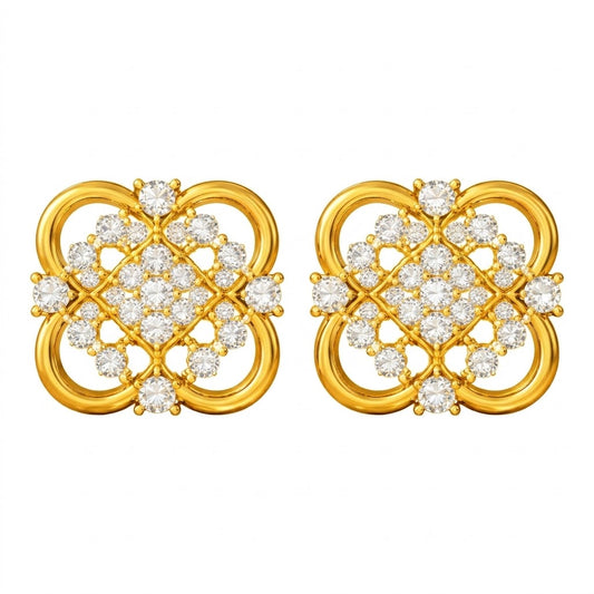 9K Yellow Gold Clover Diamond Earrings for Women by TTJ Jewellery