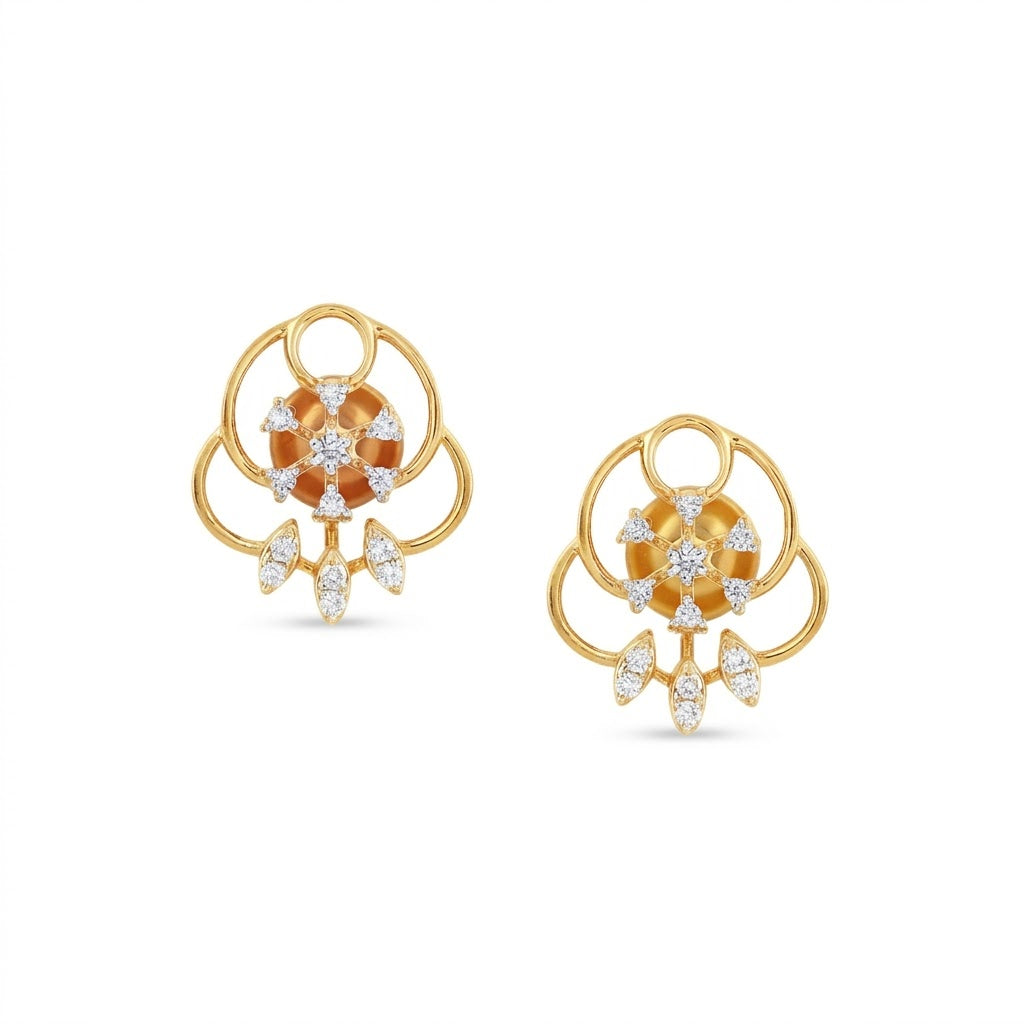 Ornate Floral Loop Diamond Gold Earrings