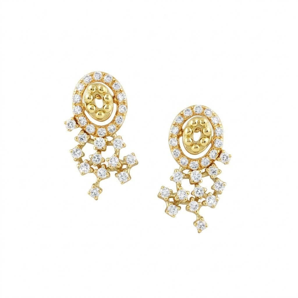 Ornate Crescent Drop Diamond Gold Earrings