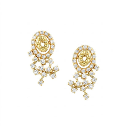 Ornate Crescent Drop Diamond Gold Earrings