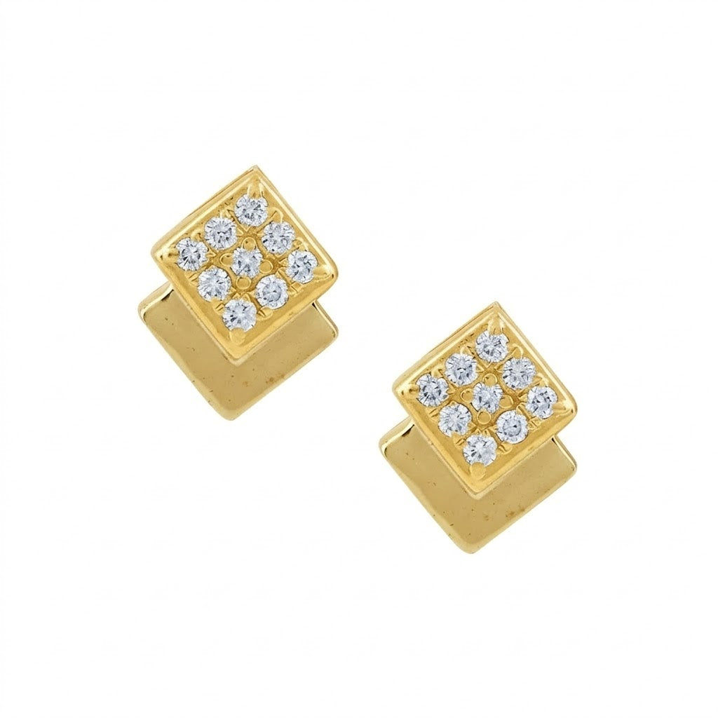 Double Square Layer Diamond Gold Earrings
