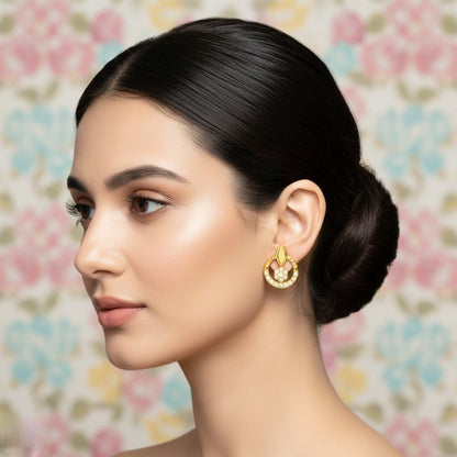 Halo Drop Motif Diamond Gold Earrings