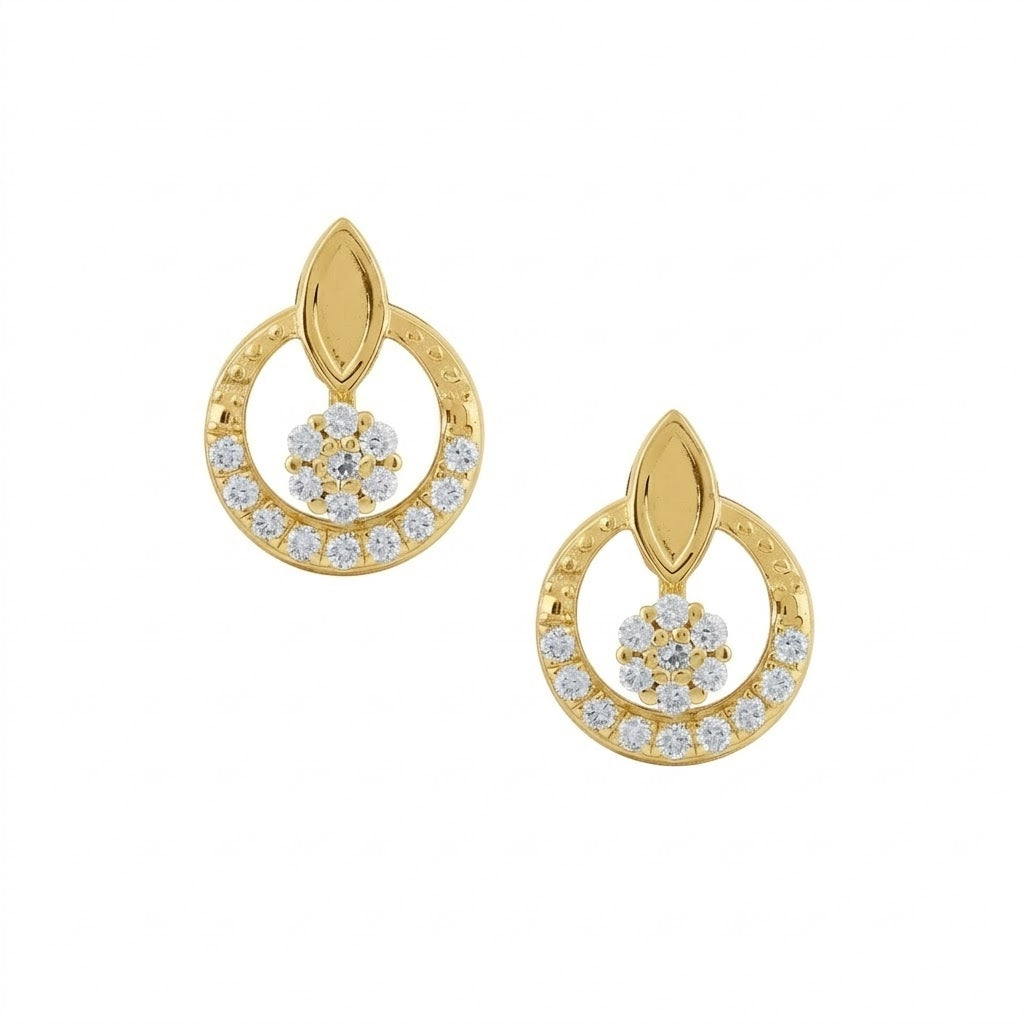 Halo Drop Motif Diamond Gold Earrings