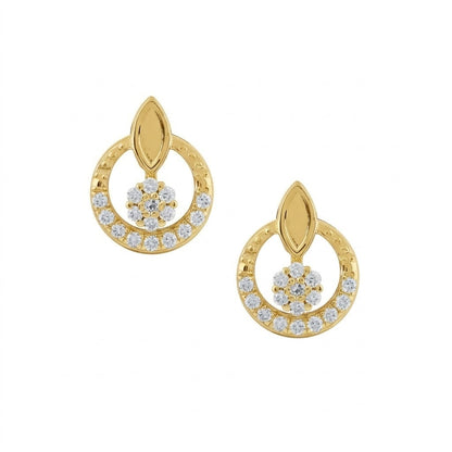 Halo Drop Motif Diamond Gold Earrings