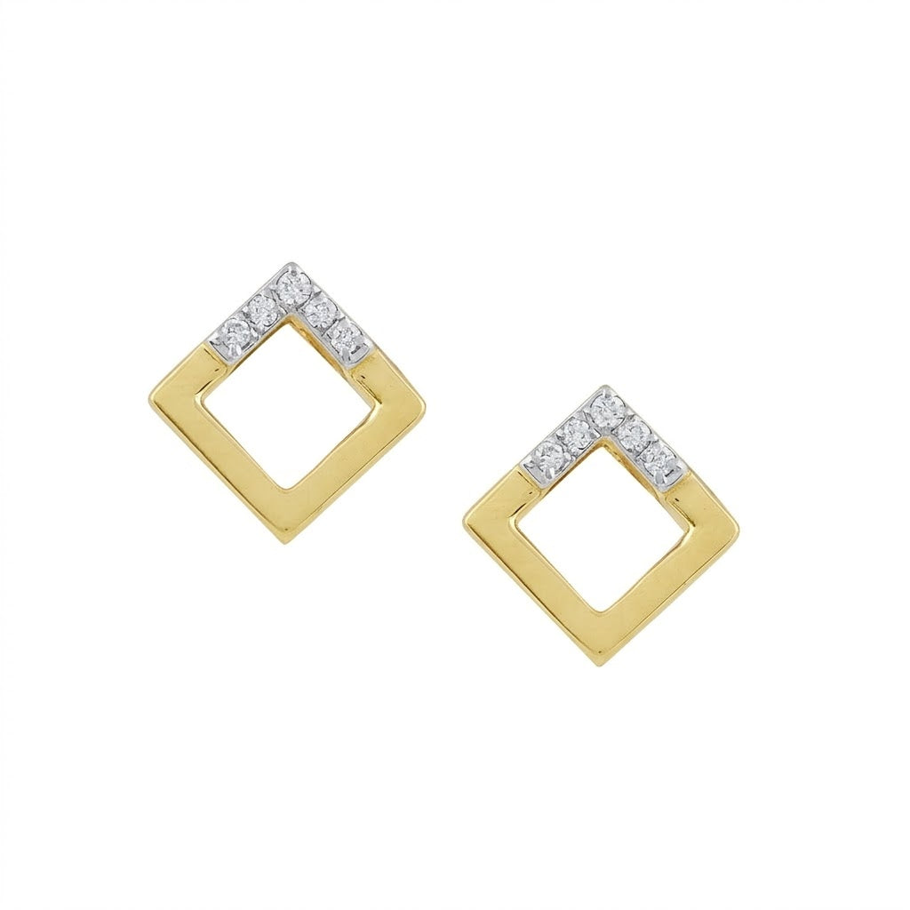 Modern Square Frame Diamond Gold Earrings