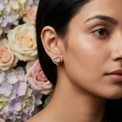 Charming Open Heart Diamond Gold Earrings