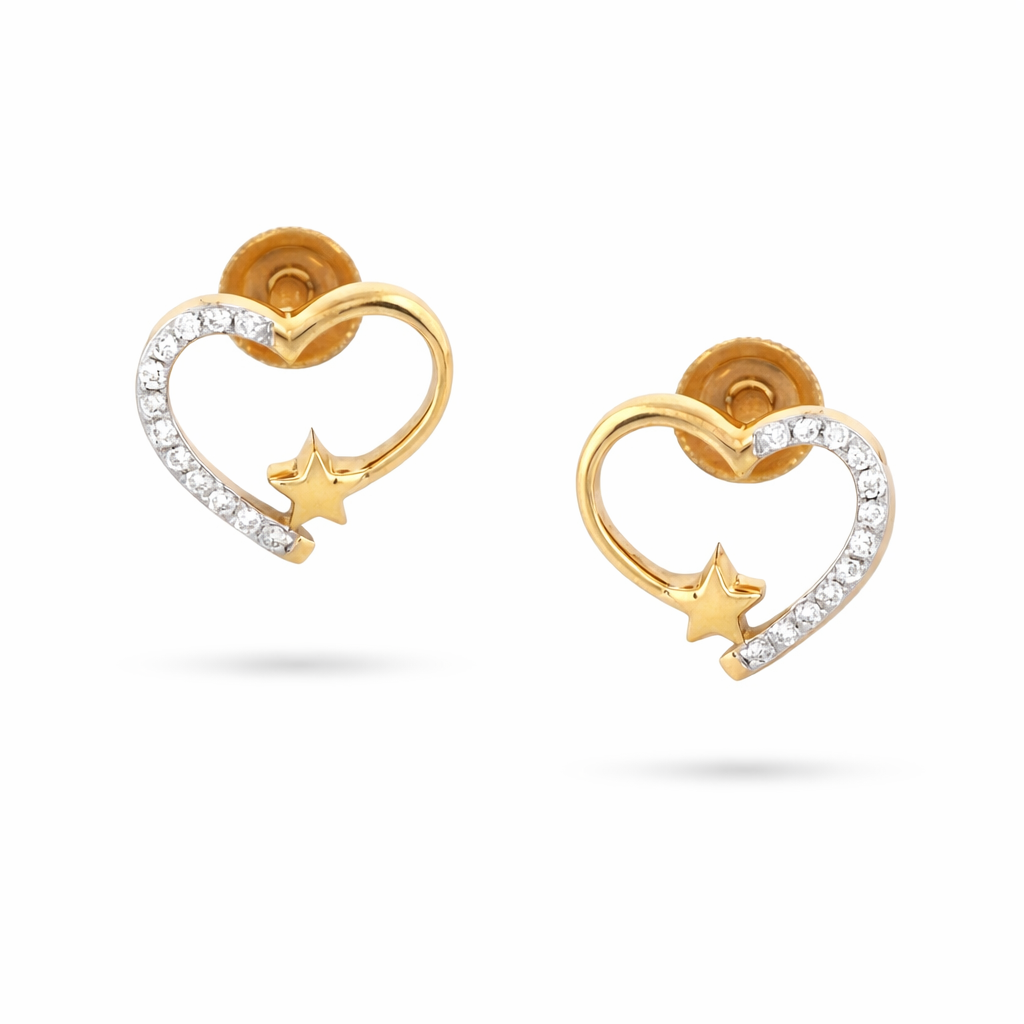 Charming Open Heart Diamond Gold Earrings