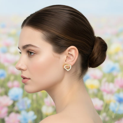 Interlocking Heart Outline Diamond Gold Earrings