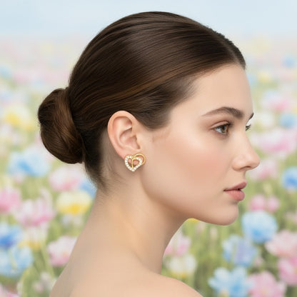 Interlocking Heart Outline Diamond Gold Earrings