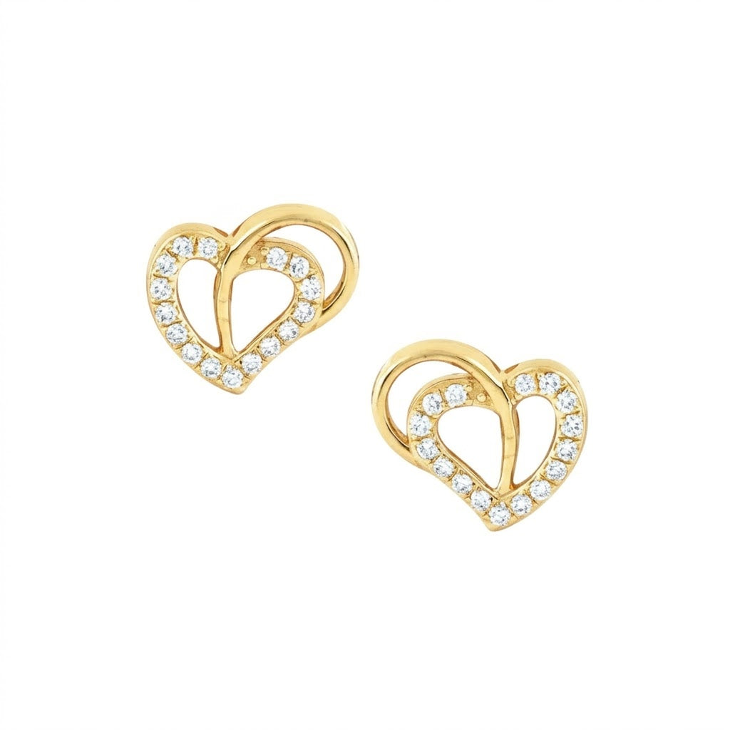 Interlocking Heart Outline Diamond Gold Earrings