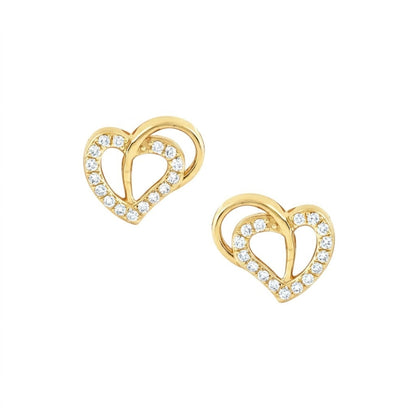 Interlocking Heart Outline Diamond Gold Earrings