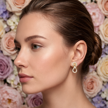 9K Yellow Gold Interlocking Oval Diamond Earrings by TTJ Jewellery
