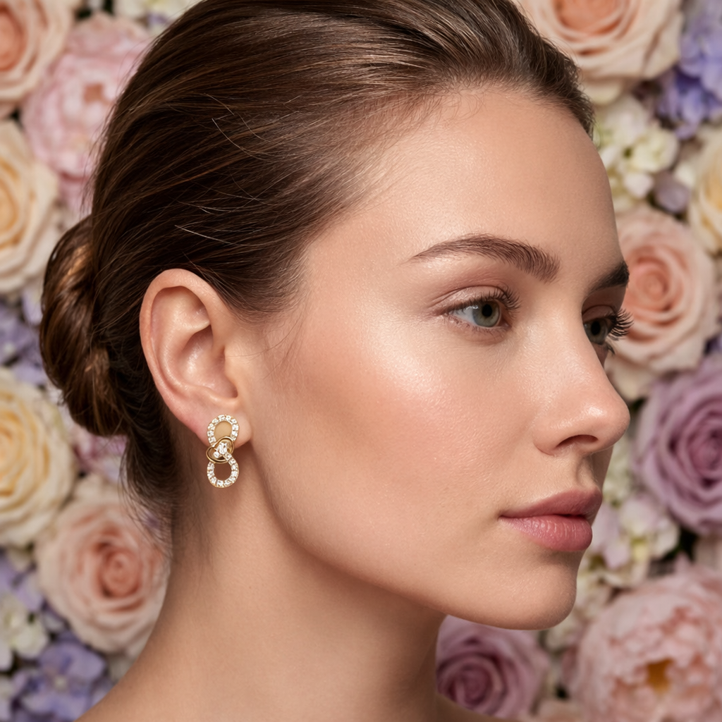 9K Yellow Gold Interlocking Oval Diamond Earrings by TTJ Jewellery