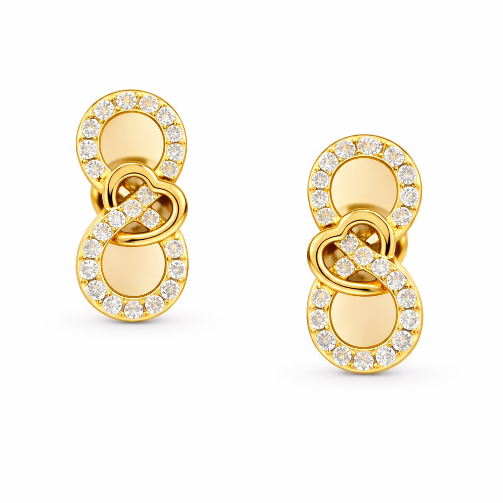 9K Yellow Gold Interlocking Oval Diamond Earrings by TTJ Jewellery