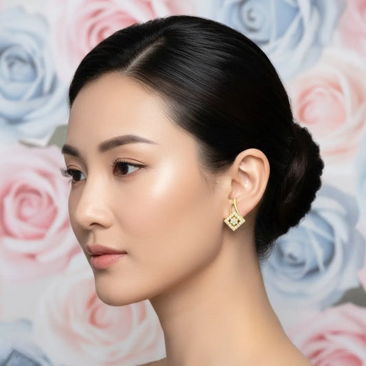 9K Yellow Gold Diamond Earrings for Women by TTJ Jewellery