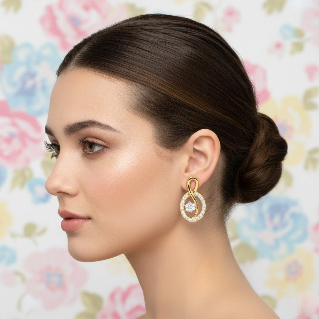 Elegant Loop Drop Diamond Gold Earrings