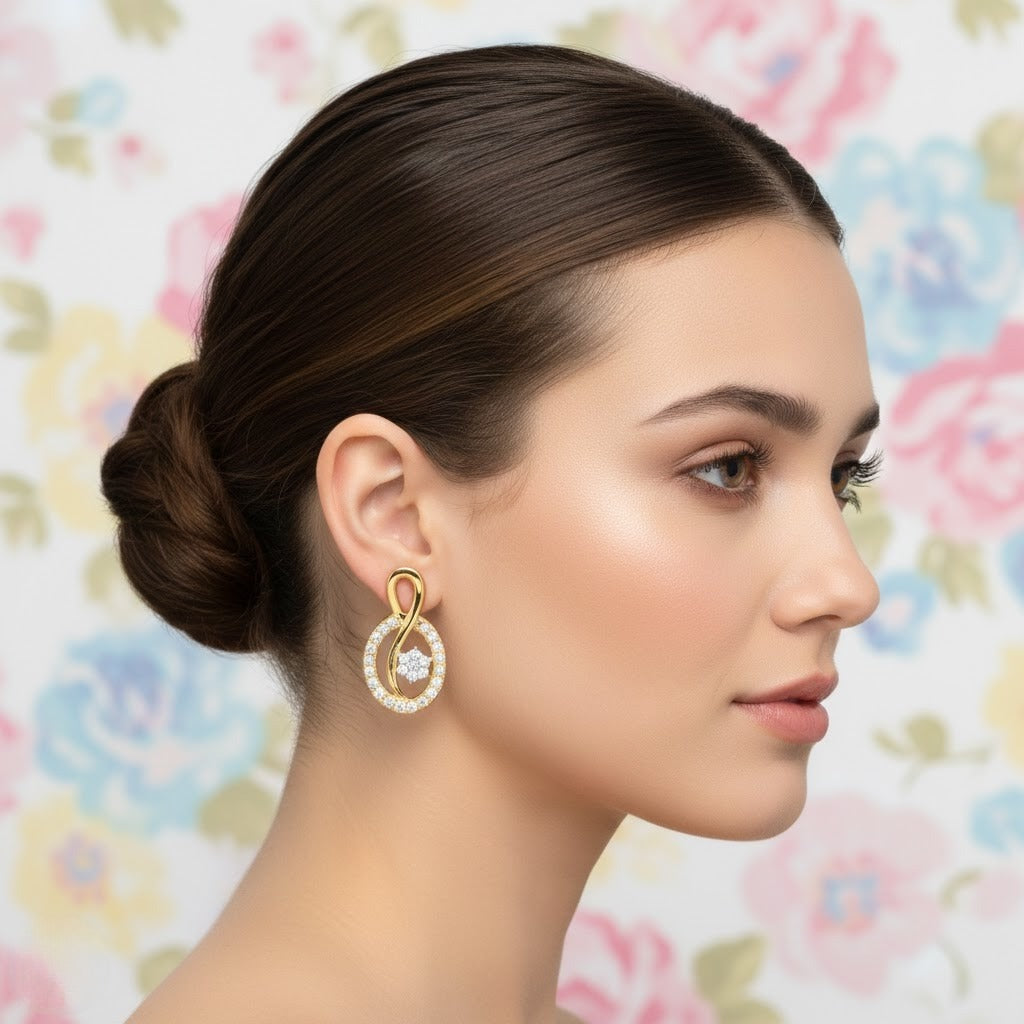Elegant Loop Drop Diamond Gold Earrings