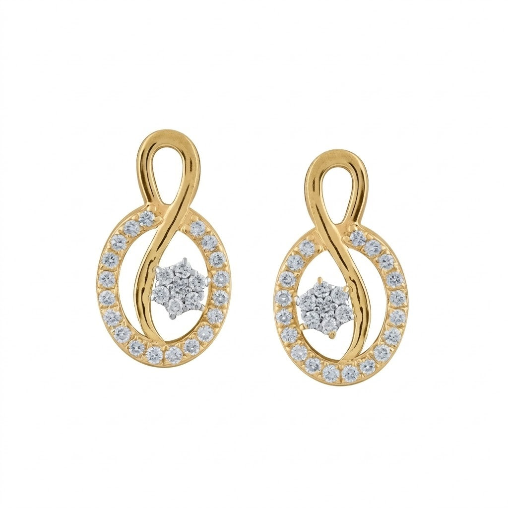 Elegant Loop Drop Diamond Gold Earrings
