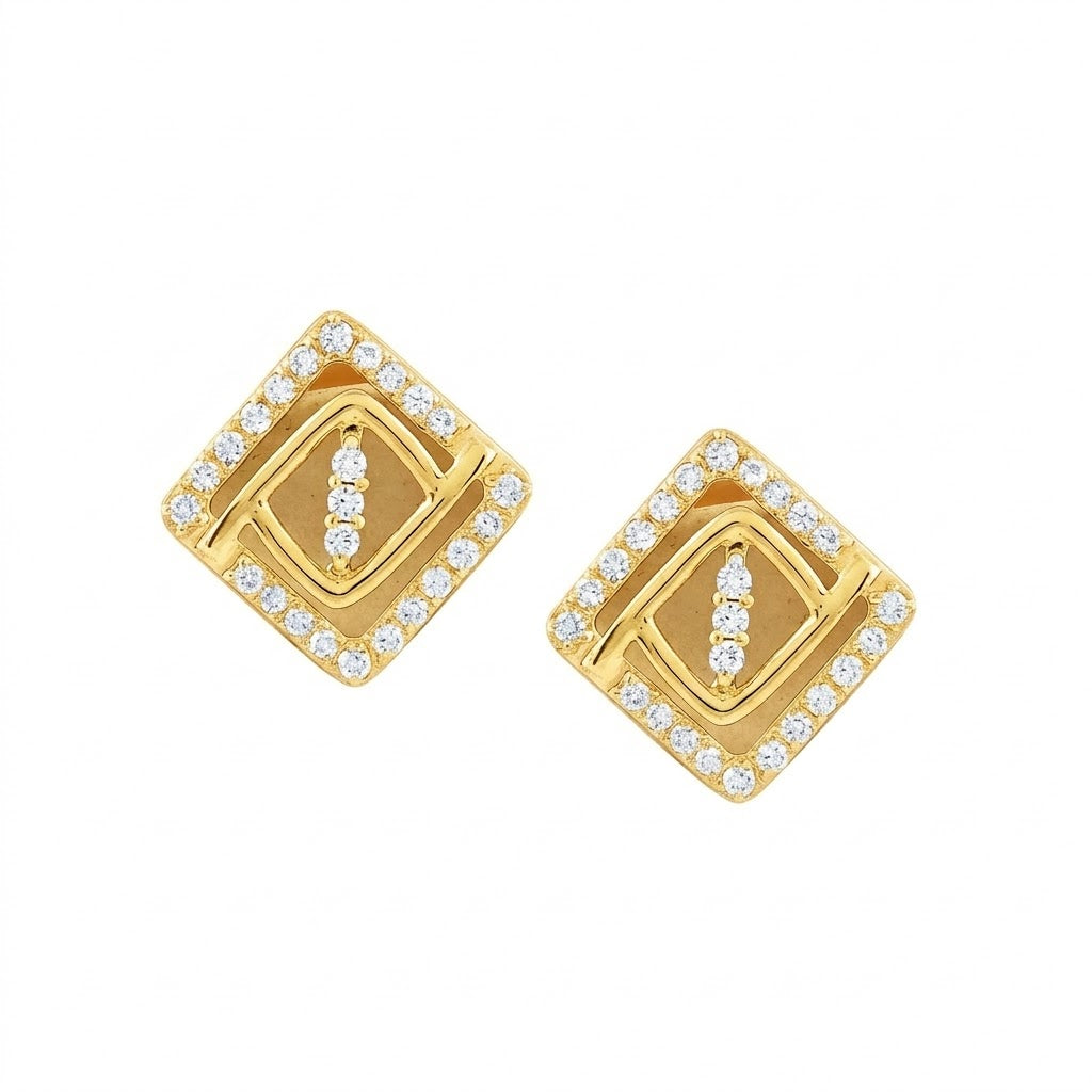 Framed Square Accent Diamond Gold Earrings