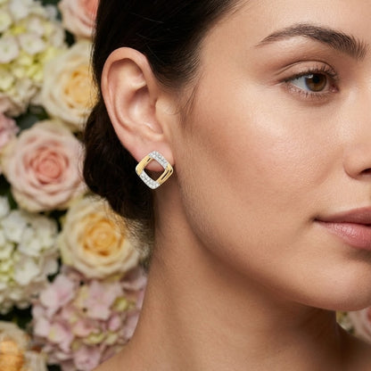 Elegant Square Frame Diamond Gold Earrings