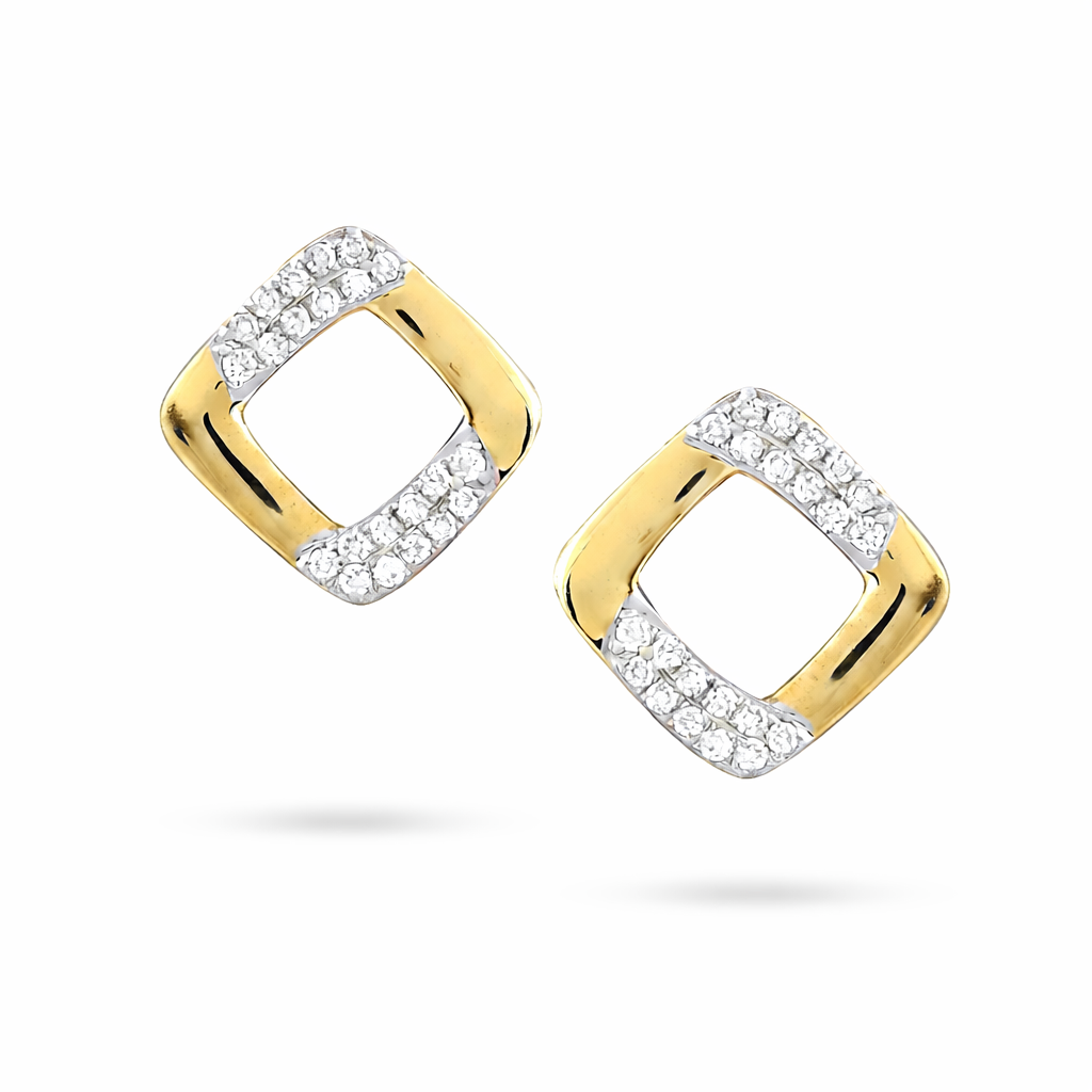 Elegant Square Frame Diamond Gold Earrings