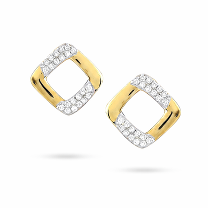 Elegant Square Frame Diamond Gold Earrings