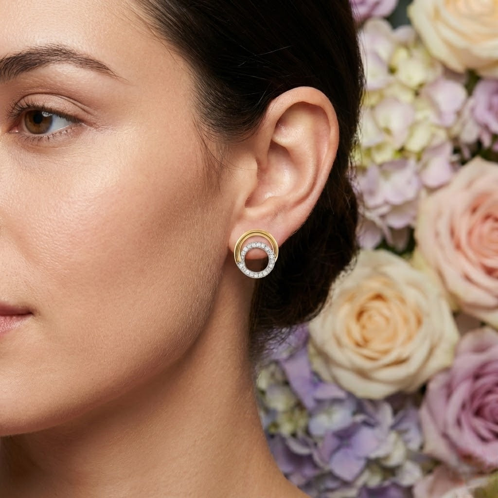 Dual Circle Harmony Diamond Gold Earrings