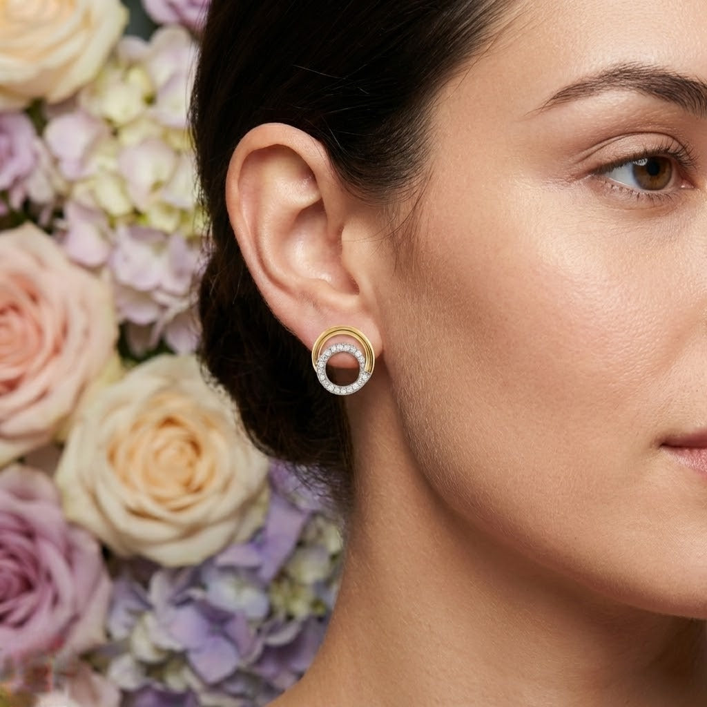 Dual Circle Harmony Diamond Gold Earrings